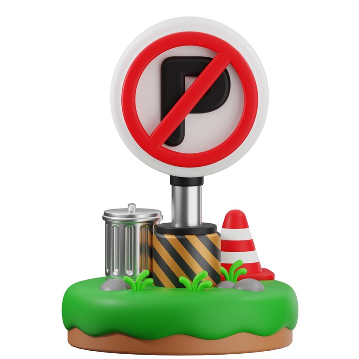 PSD señal de no estacionamiento con barreras de construcción