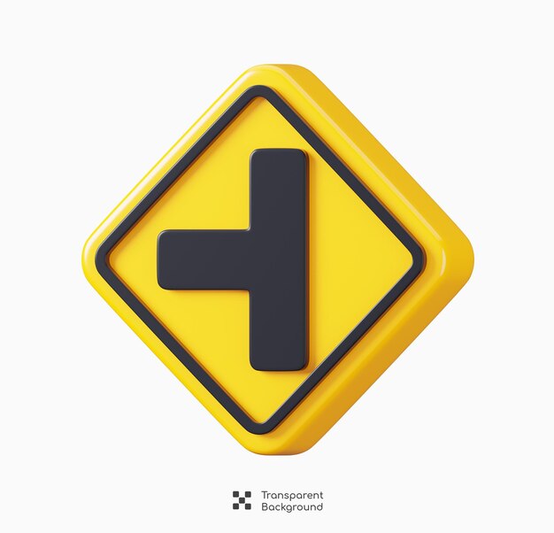 Señal de tráfico de intersección izquierda aislada Tabla de señales de tráfico obligatoria representación 3D
