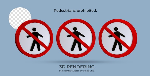 Señal de tráfico Peatones prohibido renderizado 3d fondo transparente