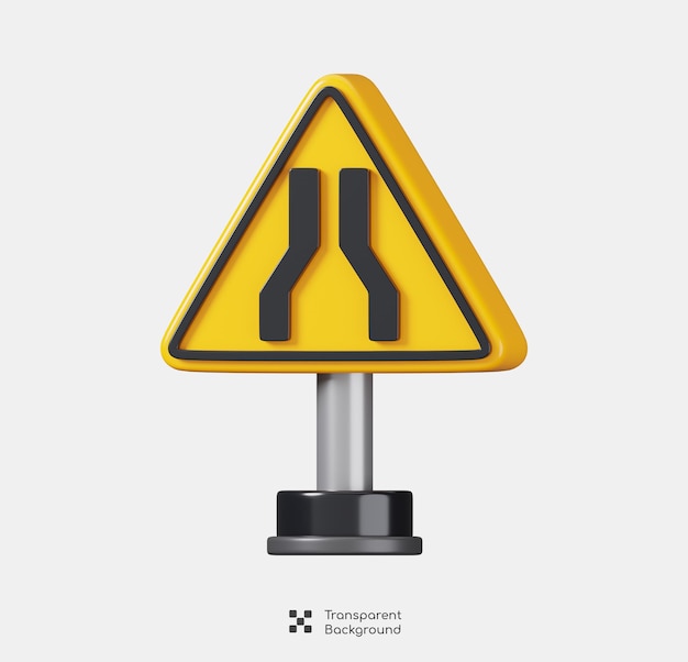 Señal vial estrecha aislada Tabla de señal vial obligatoria de tráfico Ilustración 3D
