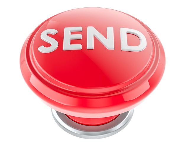 SEND red push button 3D rendering isolated on transparent background