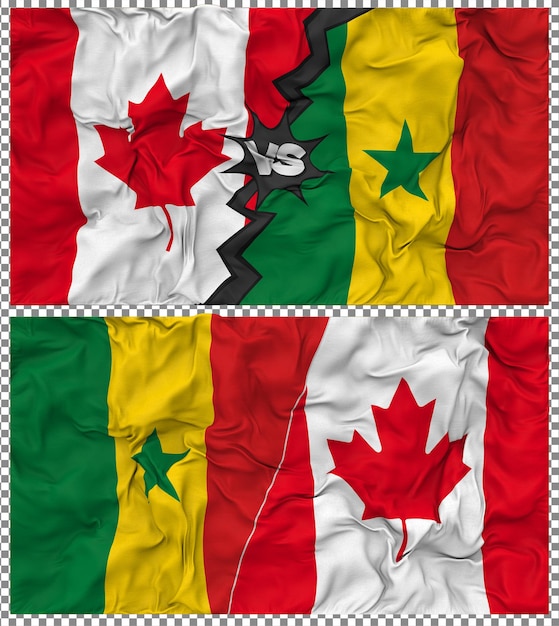 Senegal contra Canadá Media bandera combinada con textura 3D de la tela de la bandera
