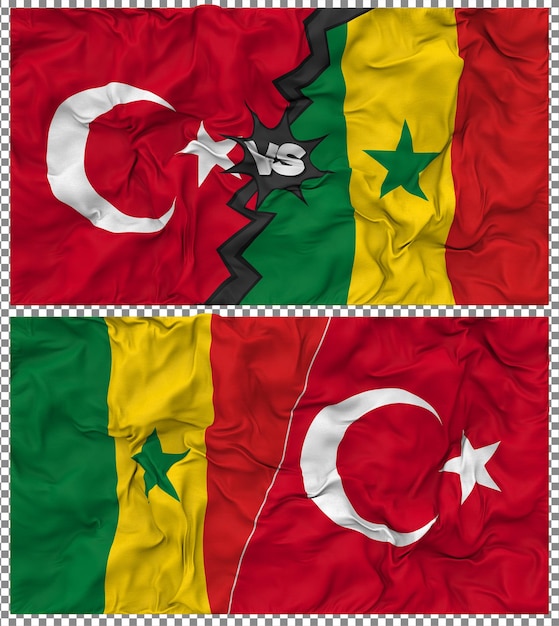 Le Sénégal contre la Turquie Half Combined Flag Cloth Bump Texture Rendering 3D