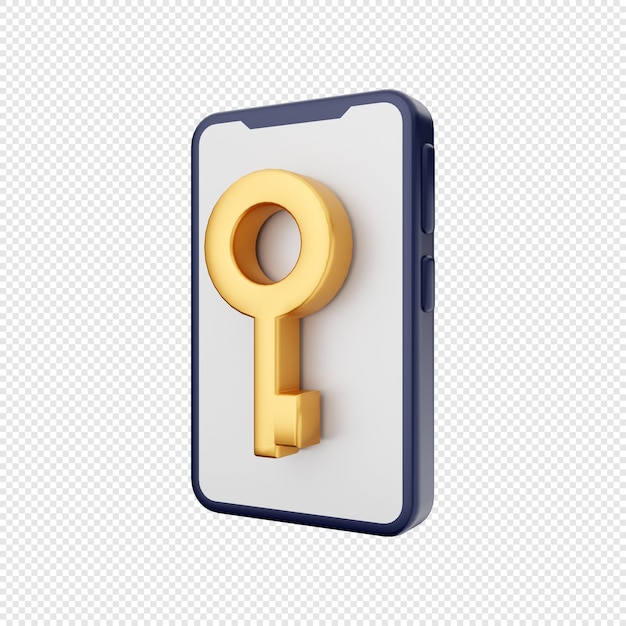Senha de chave de ouro de ilustração de ícone de smartphone 3d