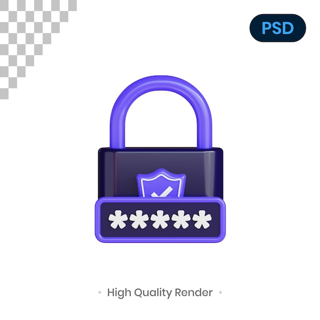 PSD senha de renderização 3d de ilustração premium psd