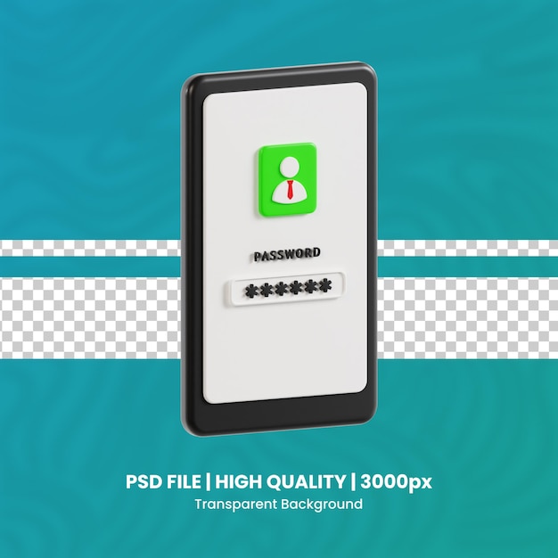 PSD senha de telefone 3d render de alta qualidade proteção e segurança fundo transparente