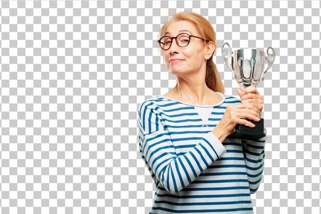 Senior Belle Femme Avec Un Trophée