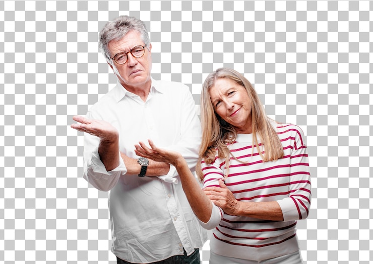 PSD senior legal marido e mulher com um olhar confuso e confuso