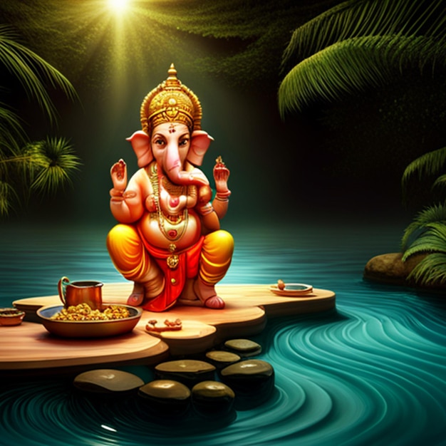 El señor ganesha con el río en el fondo