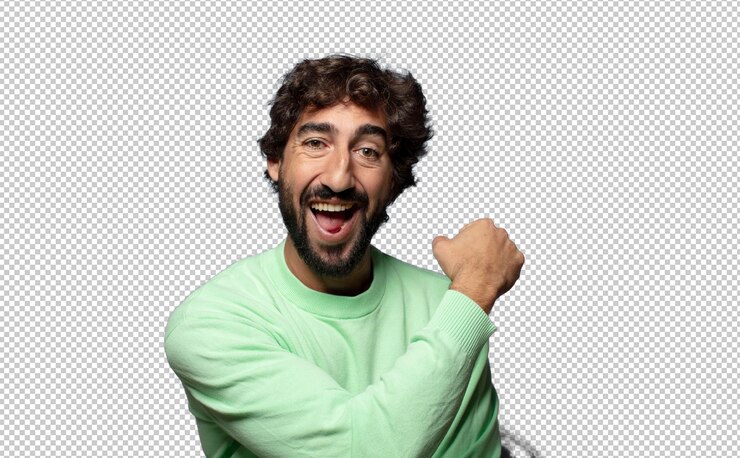 PSD sentindo-se feliz positivo e motivado com sucesso ao enfrentar um desafio ou comemorar bons resultados