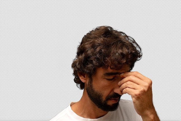 sentirse estresado, infeliz y frustrado, tocarse la frente y sufrir migraña o dolor de cabeza severo