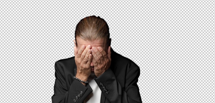 PSD sentirse triste frustrado nervioso y deprimido cubriendo la cara con ambas manos llorando