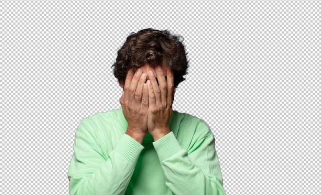 sentirse triste frustrado nervioso y deprimido cubrirse la cara con ambas manos llorando