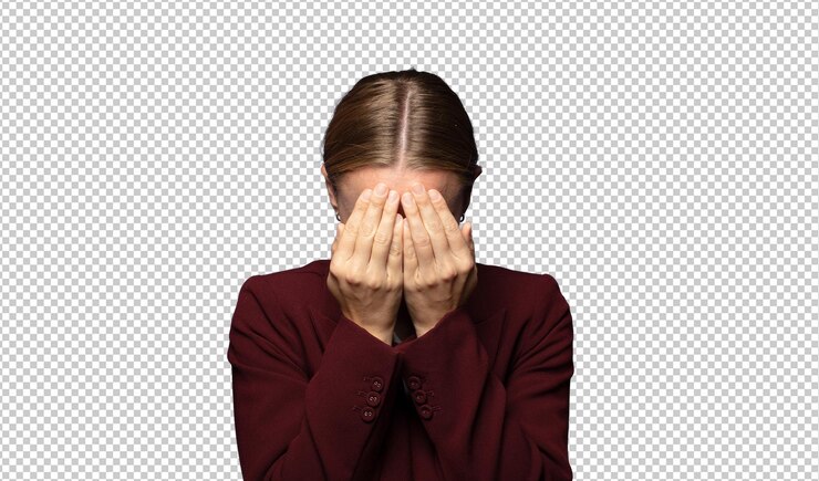 PSD sentirse triste frustrado nervioso y deprimido cubrirse la cara con ambas manos llorando