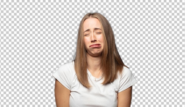 sentirse triste y quejumbroso con una mirada infeliz llorando con una actitud negativa y frustrada
