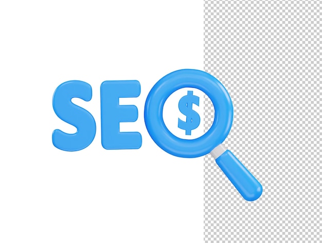 PSD seo com um ícone de lupa ilustração em vetor renderização 3d