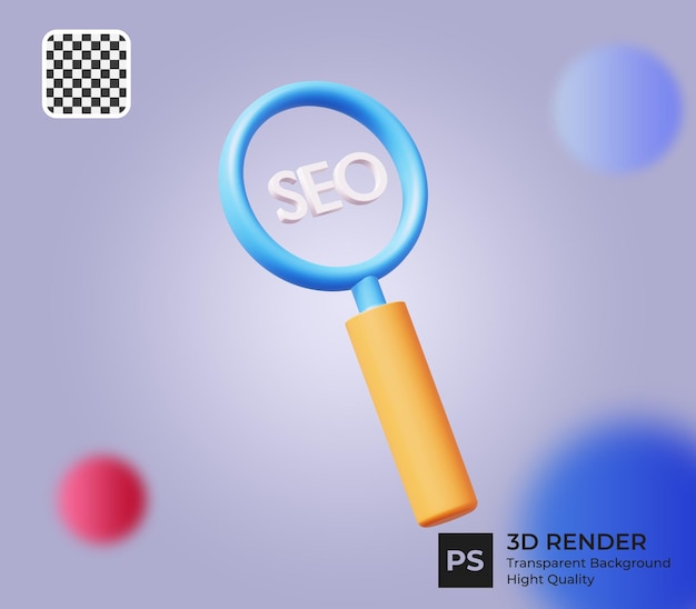 PSD seo-konzept mit lupe 3d-darstellung