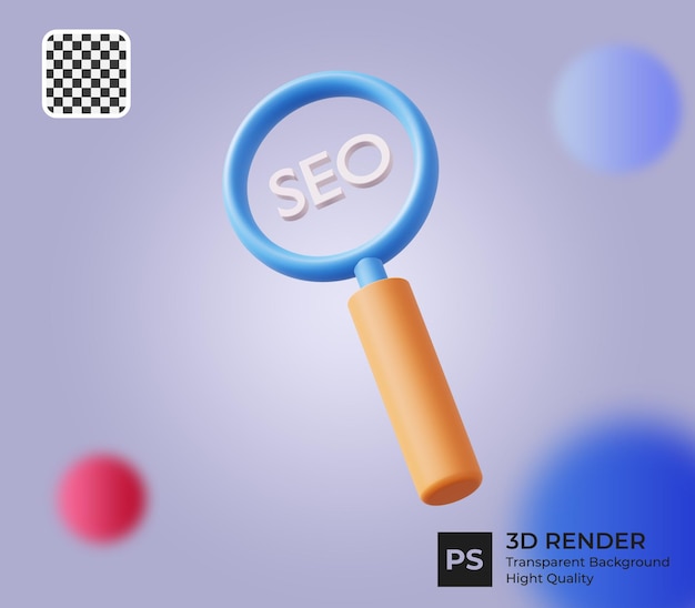 PSD seo-konzept mit lupe 3d-darstellung