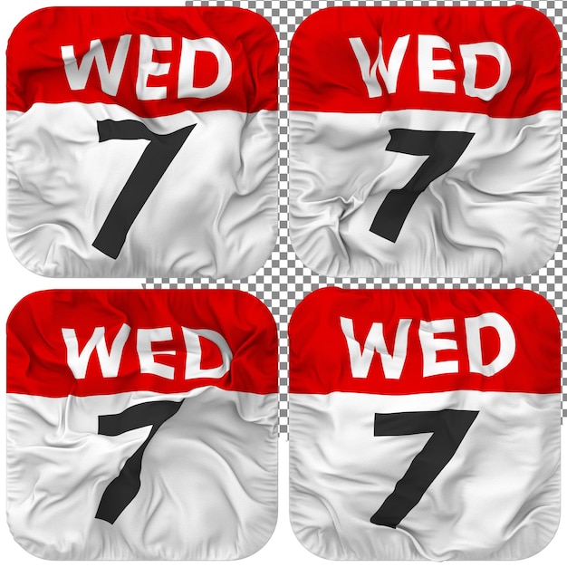 Séptimo 7 Miércoles Fecha Calendario Icono Aislado Cuatro Ondeando Estilo Bump Textura 3D Rendering