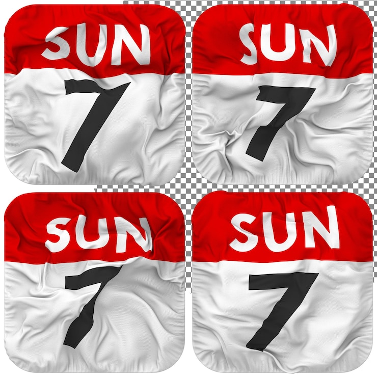 PSD séptimo séptimo domingo fecha calendario icono aislado cuatro estilo ondulado textura de protuberancia representación 3d