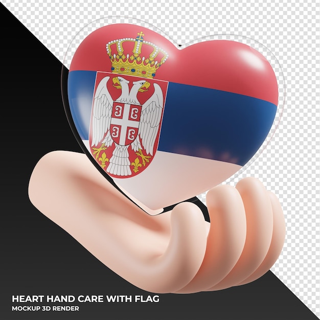 Serbien-flagge mit herzhandpflege realistisch 3d texturiert