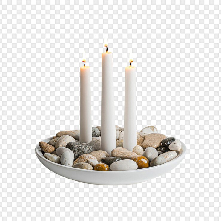 PSD serene candlelight and stones isolated on a transparent background