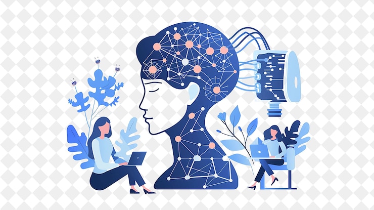 PSD serene ingeniero de aprendizaje automático con caracteres desarrollando personas png en ilustración de trabajo diario