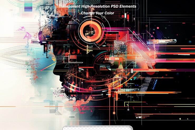 PSD seri impian digital: latar belakang teknologi dengan visualisasi virtual