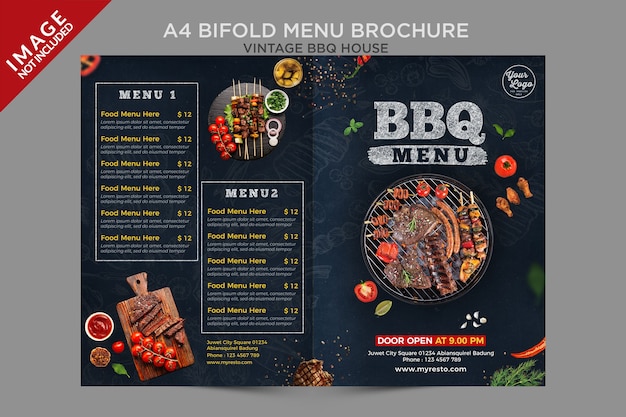 PSD série de brochures de menu maison à deux volets vintage bbq house