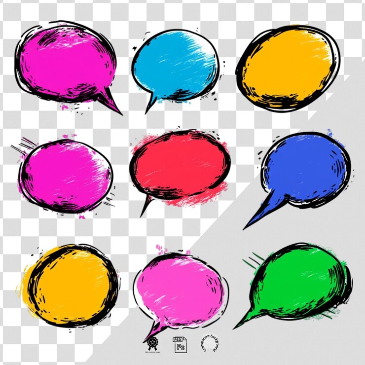 PSD une série de bulles de discours avec différentes couleurs et une image d'une bulle de discours