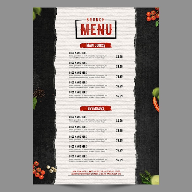 Série de menu de pôster retro preto