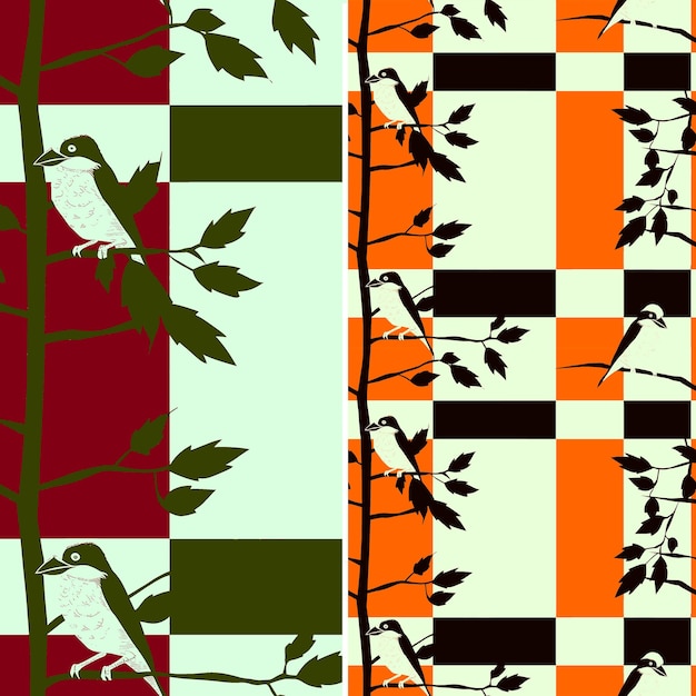 Una serie de diferentes diseños de pájaros y árboles