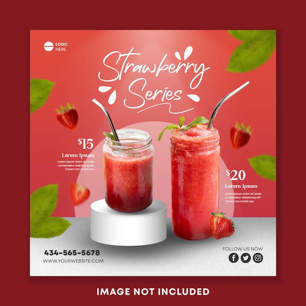 PSD serie de fresas menú de bebidas publicación en redes sociales plantilla de banner cuadrado