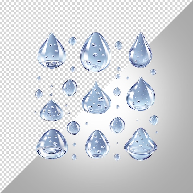 una serie de gotas de agua con un fondo azul
