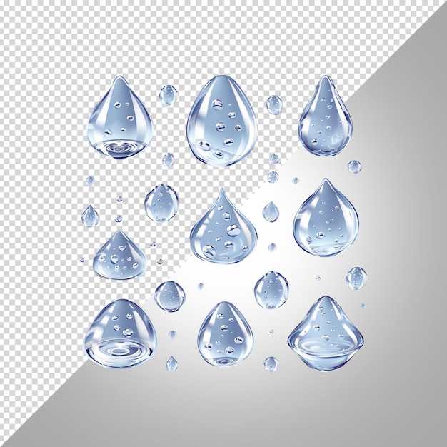 PSD una serie de gotas de agua con un fondo azul