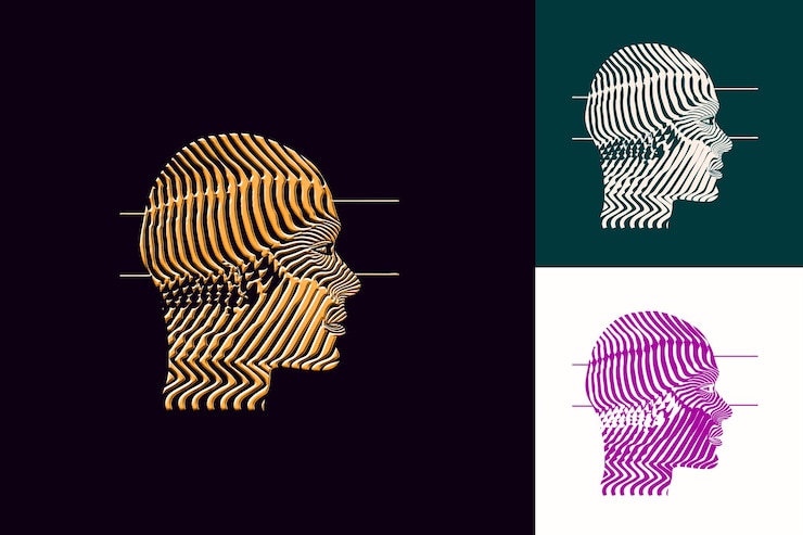 PSD una serie de imágenes de una cabeza humana y un fondo multicolor