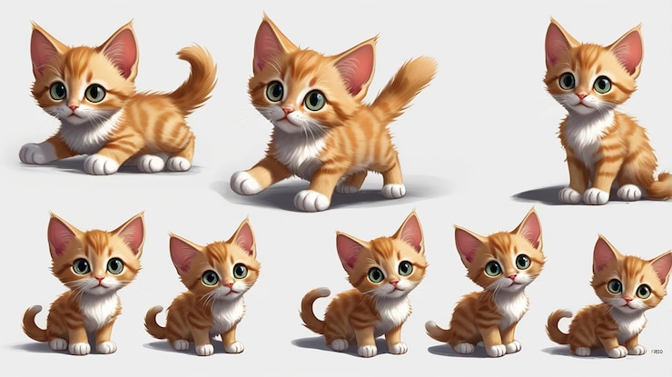 PSD una serie de imágenes de un gatito con ojos de diferentes colores