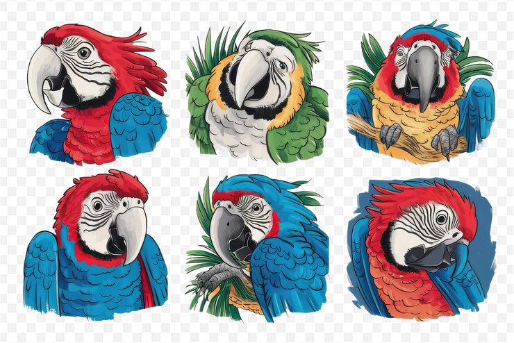 PSD una serie de imágenes de loros con diferentes colores