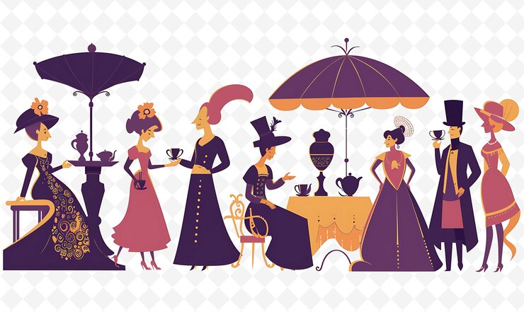 PSD una serie de imágenes de mujeres en trajes y sombreros con paraguas