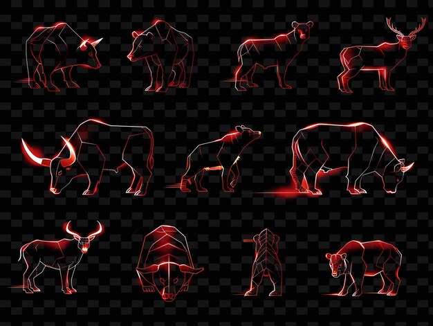 PSD une série d'images d'animaux avec de la lumière rouge sur un fond noir