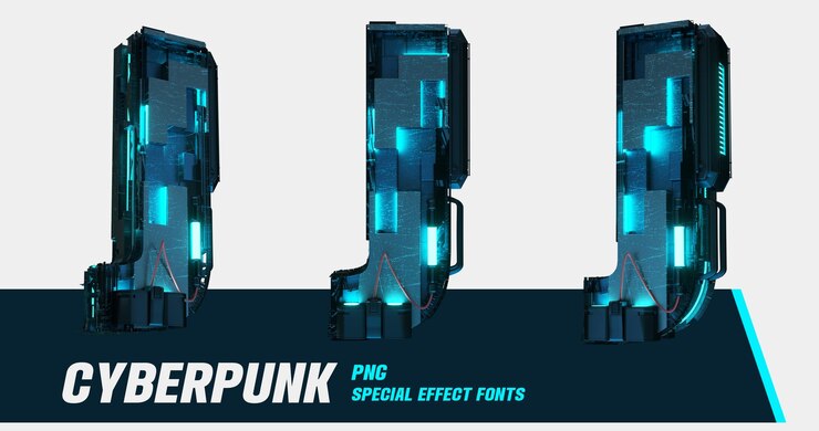 PSD serie in stile cyberpunk di modellazione 3d lettera digitale multivista j