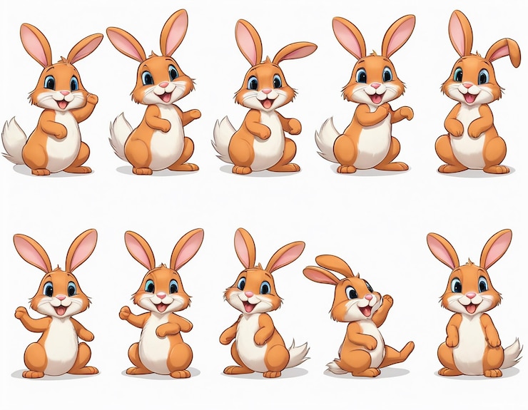 PSD una serie de personajes de dibujos animados que incluyen un conejo y un conejo