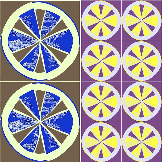 PSD une série de quatre images avec un cercle et le jaune et le bleu en bas