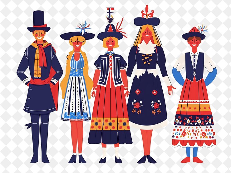 PSD una serie de tres mujeres vestidas con ropa tradicional