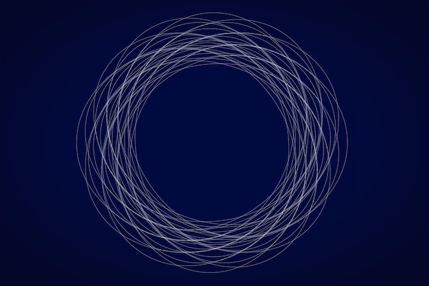 Series of concentric rings creating a hypnotic effect Thin light lines on a deep blue background