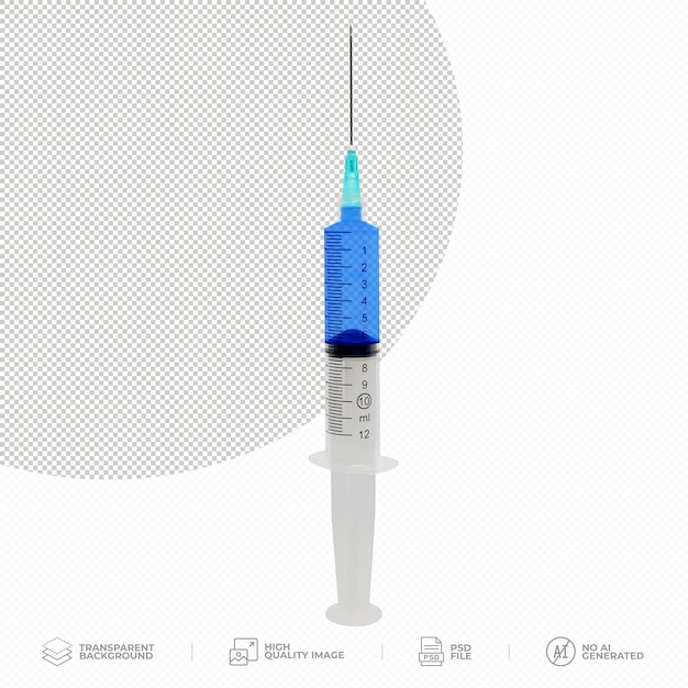 Seringa medica con liquido blu su sfondo trasparente PSD