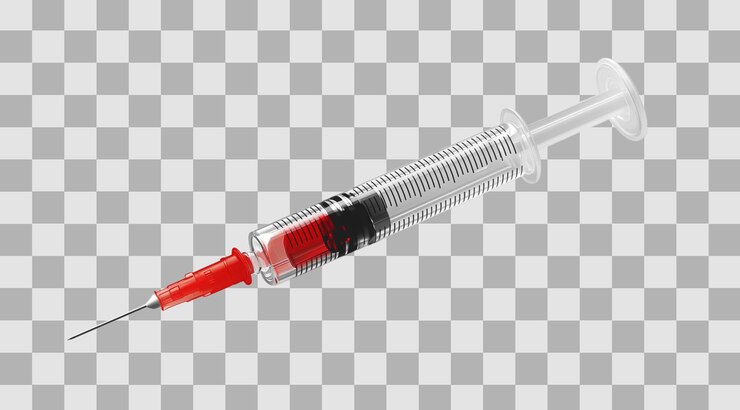 PSD seringa médica de png con medicamento para inyección aislado sobre un fondo blanco creado y generado por tecnología de ia