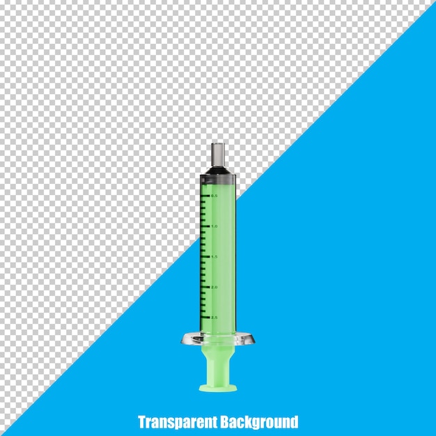 Une seringue 3D simple d' apparence réaliste sur un fond transparent
