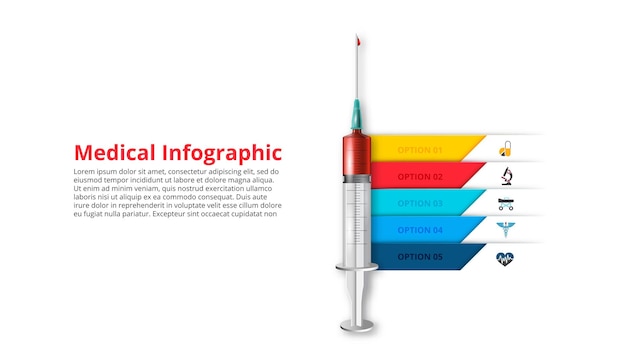 Seringue Avec Une Goutte De Sang Modèle Médical Et De Soins De Santé Pour Infographie En 5 étapes