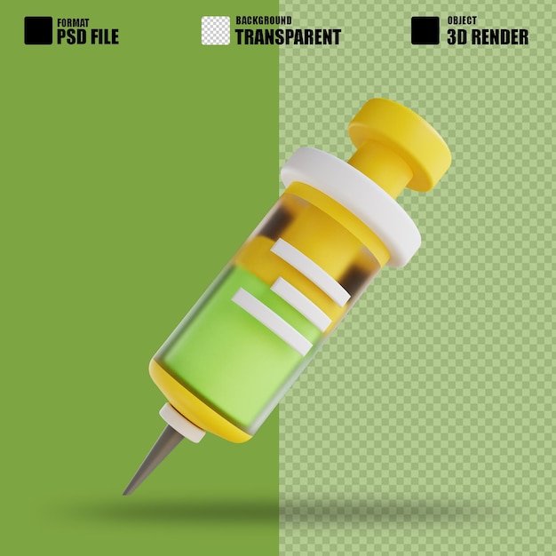 PSD seringue d'illustration 3d adaptée à la médecine 3